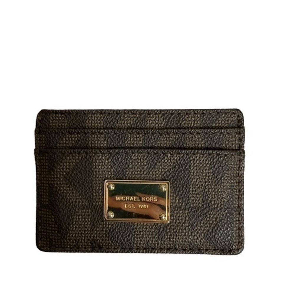 Michael Kors signature mk brown khaki card case